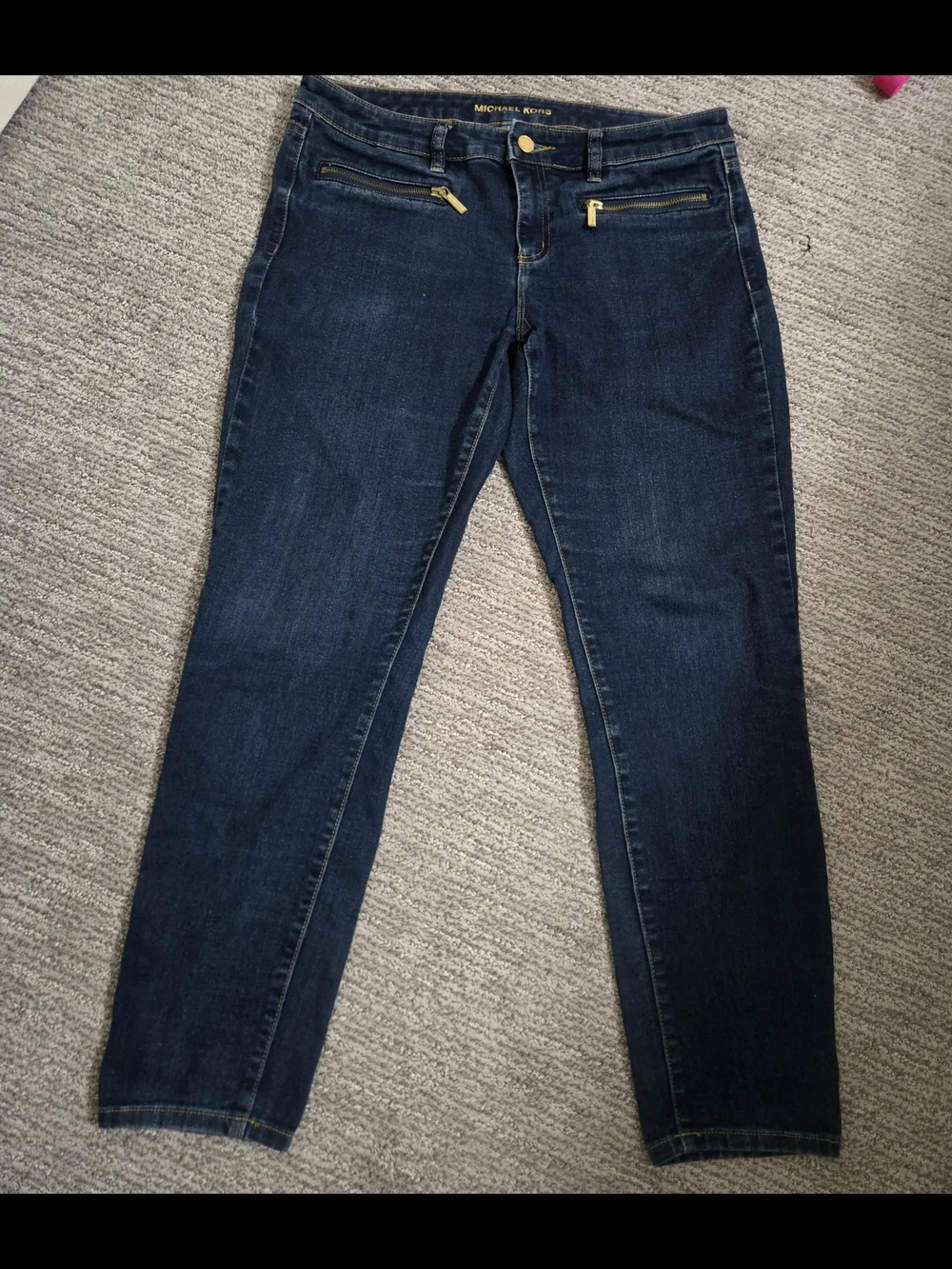 Michael Kors Women's Dark Blue Denim Jeans with Gold Hardware